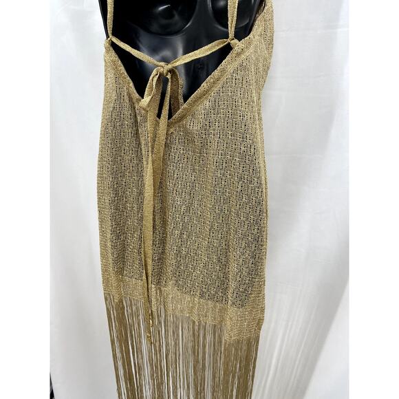 Luli Fama Dorada gold sheer fringe halter swim coverup - Picture 6 of 11